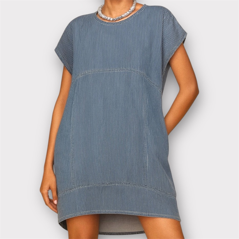 Shannon Passero Blue Pinstripe Cotton Tunic Dress